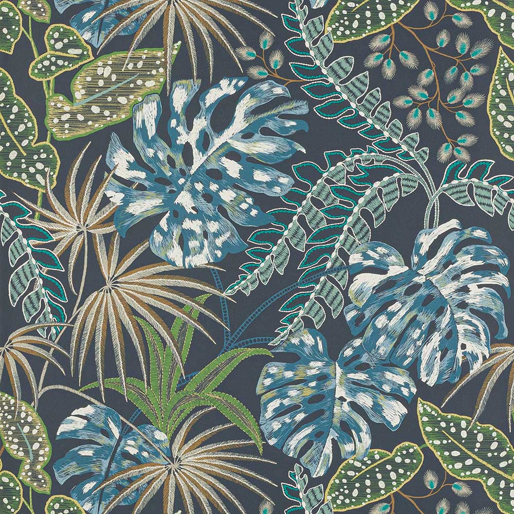 Jane Churchill Rousseau Wallpaper | Midnight & Teal | J184W-01