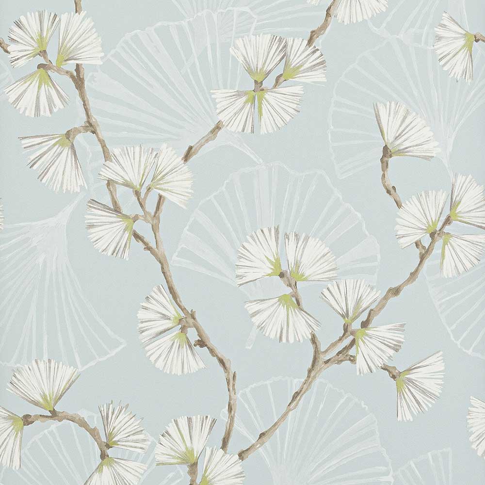 Jane Churchill Snow Flower Wallpaper | Aqua & Lime | J183W-03