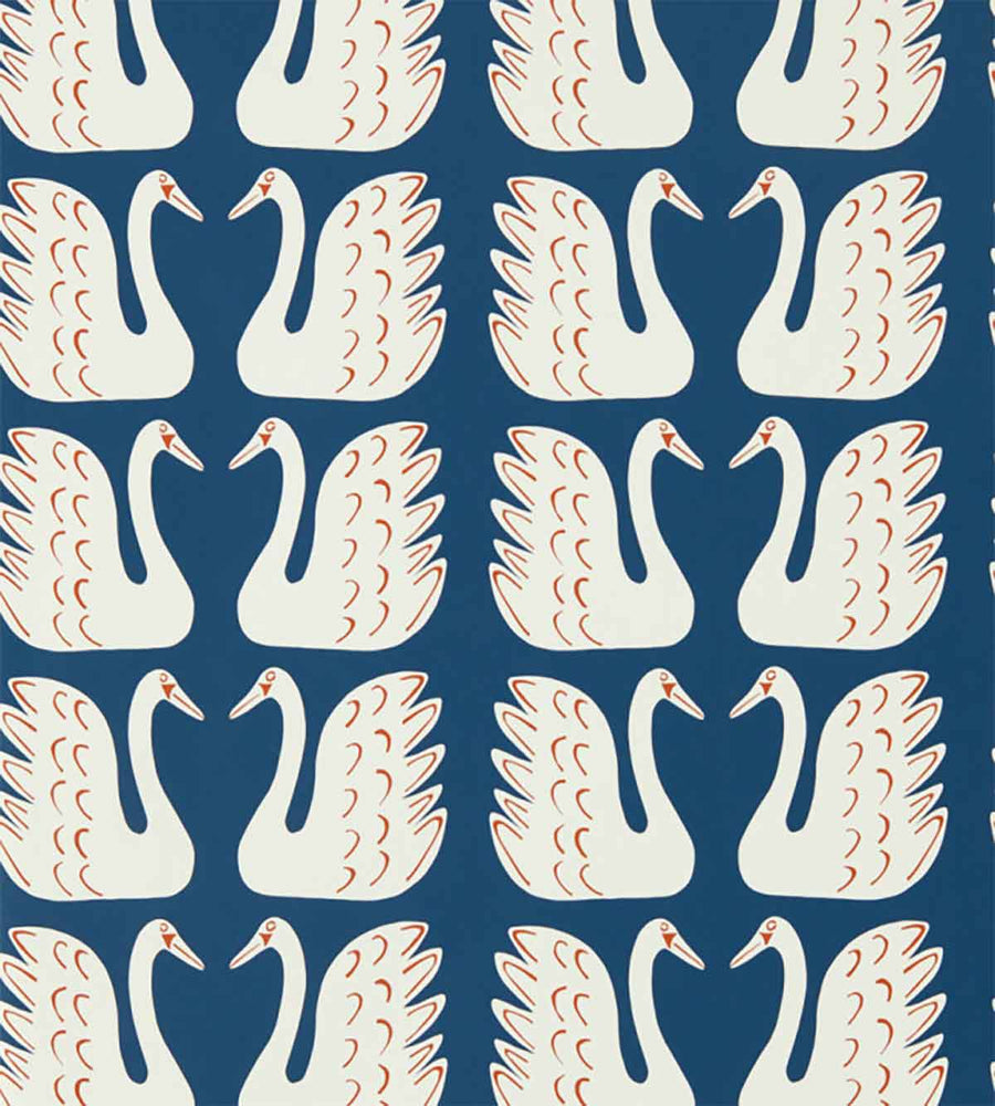 Swim Swan Swan Denim Wallpaper by SCION - NART112797 | Modern 2 Interiors